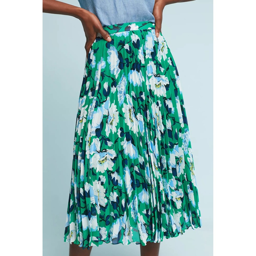 Maeve Anthropologie Roseanna Green Floral Pleated Midi Skirt XS
